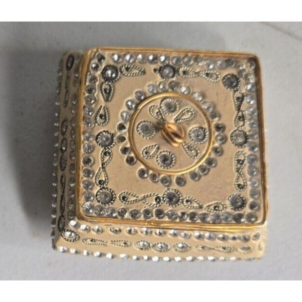 Jewel Rhinestone Covered 2.5" Ceramic Trinket Jewelry Box With Lid Bling